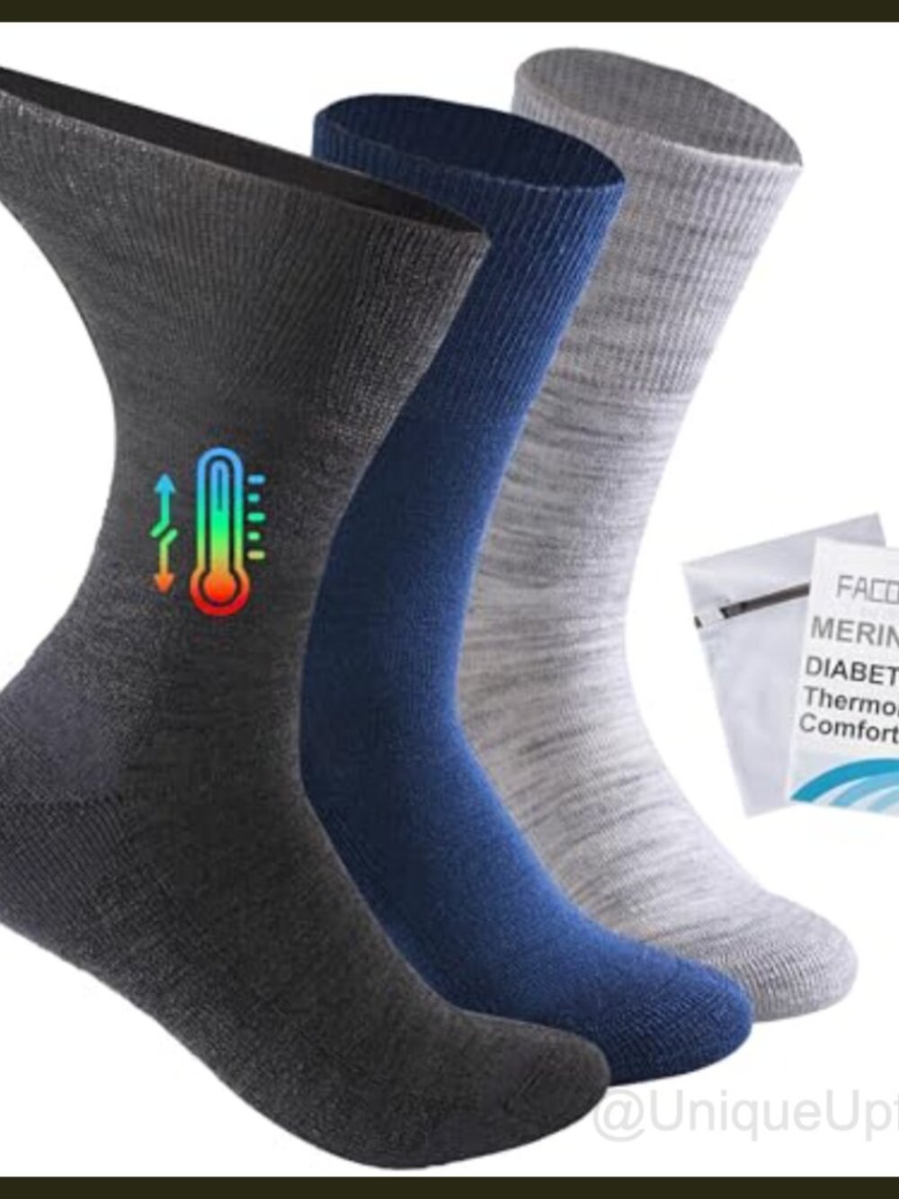 Merino Wool Diabetic Crew Socks Cushion Seamless Toe 3 Pairs